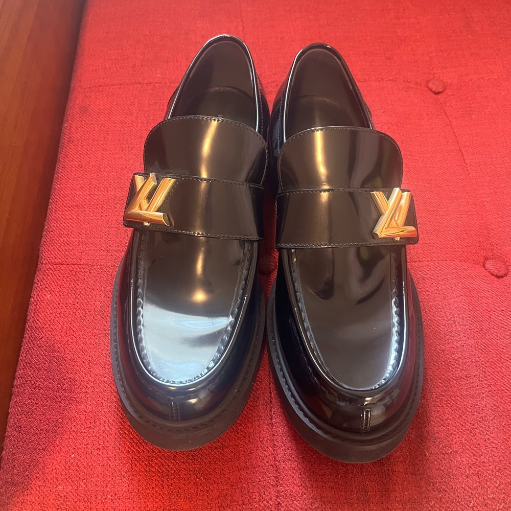Louis Vuitton Black Loafers with Gold Detail